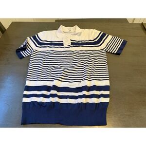 KUYIGO Mens Knit Polo Shirt Short Sleeve Blue Striped Quarter Zip Size M NWT